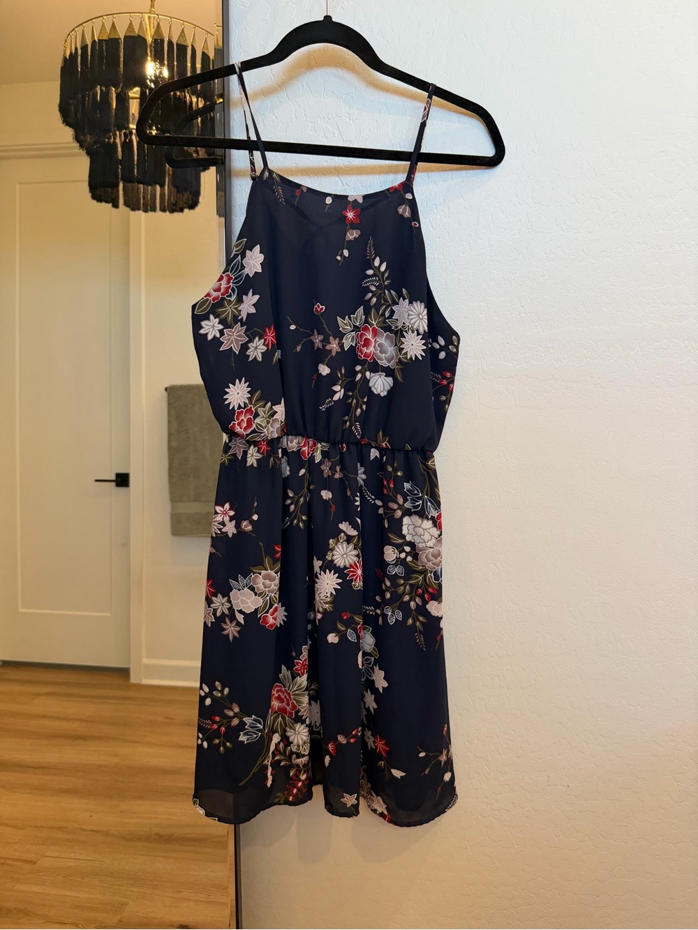 Lush Navy Floral Spaghetti Strap Dress